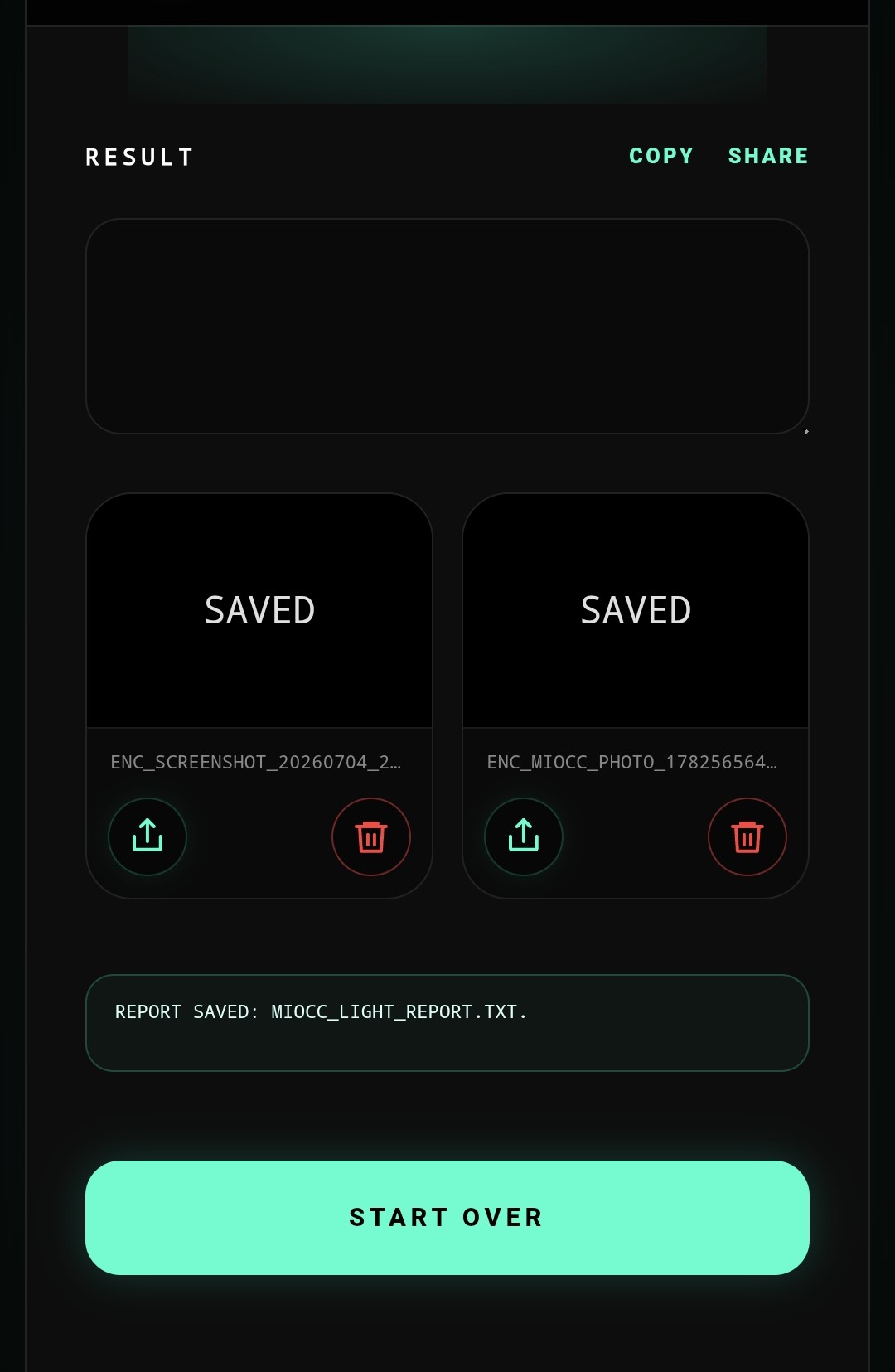 MioCC result and saved files